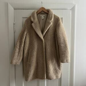 H&M LOGG Women's Teddy Bear Sherpa Coat Long Line Jacket Cream Small